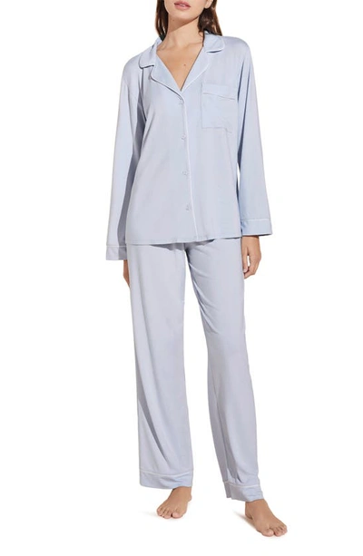 Shop Eberjey Gisele Jersey Knit Pajamas In Ice Blue/ Ivory