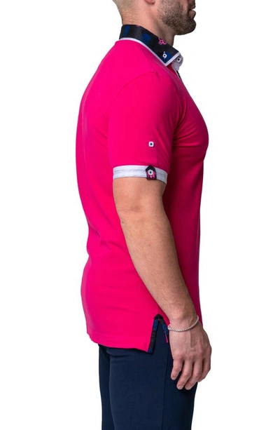 Maceoo Mozartsolidskull Fuchsia Piqué Button-down Polo In Pink