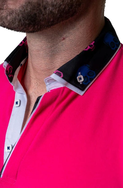 Maceoo Mozartsolidskull Fuchsia Piqué Button-down Polo In Pink