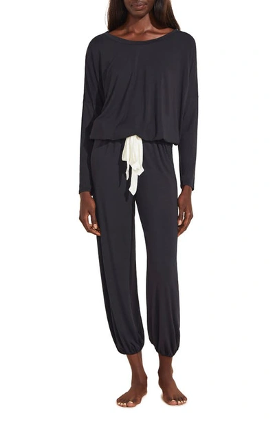 Shop Eberjey Gisele Jersey Knit Slouchy Pajamas In Black/ivory