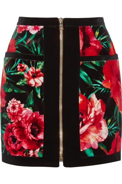 Balmain Floral-print Cotton-velvet Mini Skirt