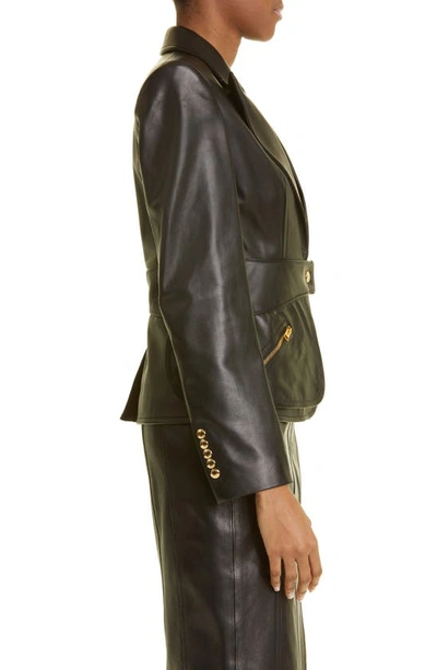 Shop Tom Ford Zip Detail Leather Blazer In Black