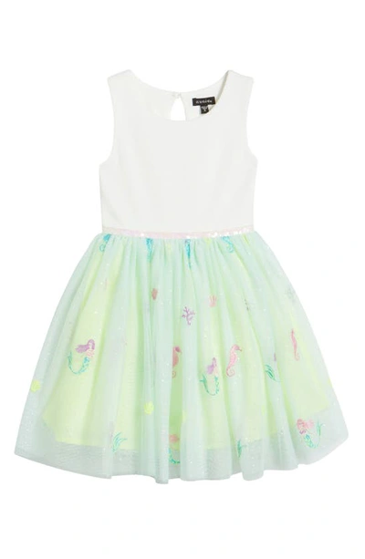 Shop Zunie Kids' Sequin Embroidered Dress In Ivory/ Mint