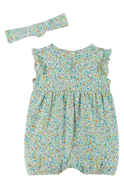Shop Andy & Evan Bubble Floral Cotton Knit Romper & Headband Set In White Flowers