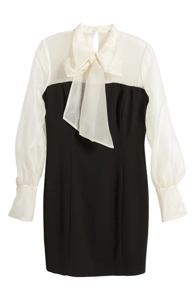 Shop Shani Long Sleeve Organza & Crepe Sheath Dress In Black/ White