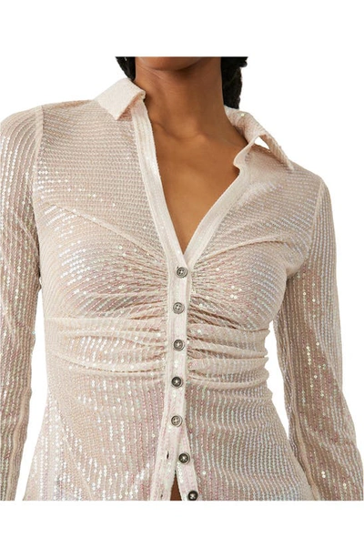 Shop Free People Sequin Ruched Shirt In Champagne Dreams