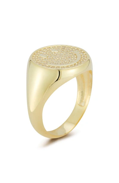 Shop Sphera Milano Pavé Cubic Zirconia Smiley Face Ring In Gold