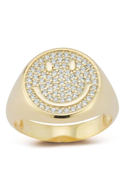 Shop Sphera Milano Pavé Cubic Zirconia Smiley Face Ring In Gold