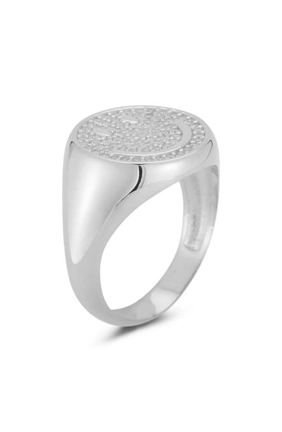 Shop Sphera Milano Pavé Cubic Zirconia Smiley Face Ring In Silver