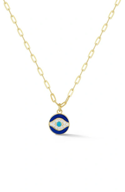 Sphera Milano Sterling Silver & Cz Evil Eye Pendant Necklace In Gold