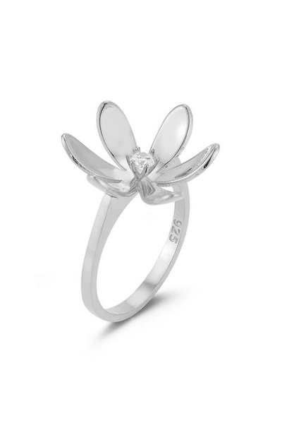 Shop Sphera Milano Cubic Zirconia Floral Ring In Silver