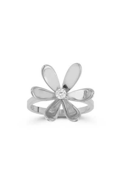 Shop Sphera Milano Cubic Zirconia Floral Ring In Silver