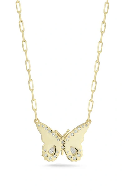 Shop Sphera Milano Sterling Silver & Cz Butterfly Pendant Necklace In Gold