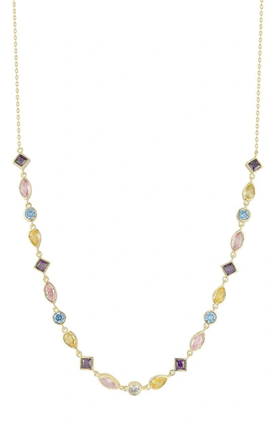 Sphera Milano 14k Gold Plated Sterling Silver Cubic Zirconia Frontal Necklace In Gold