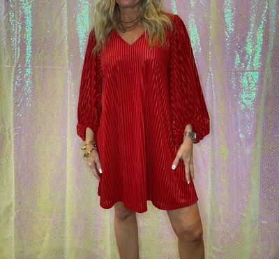 Shop Adrienne Velvet Balloon Sleeve Mini Dress In Red
