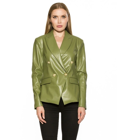 Alexia Admor Faux Leather Double-breasted Peak Lapel Blazer In Green