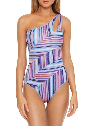 Shop Becca Womens Metallic One Shoulder One-piece Swimsuit In Multi