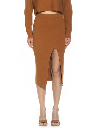 Shop Alexia Admor Ribbed Midi Skirt In Brown