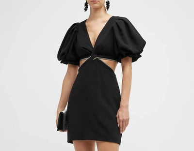 Shop A.l.c Women Hazel Shimmer Puff Sleeve Cut Out Mini Sheath Dress Black In Black