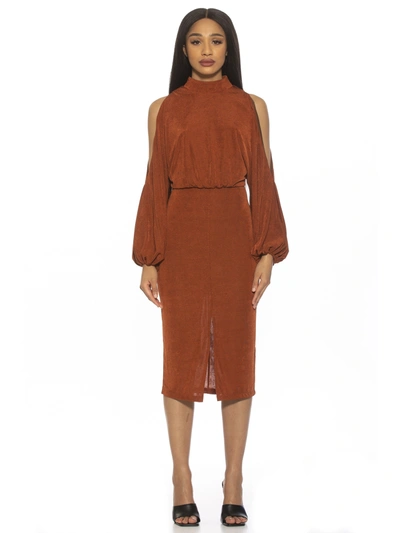 Shop Alexia Admor Mockneck Long Sleeves Dress In Brown
