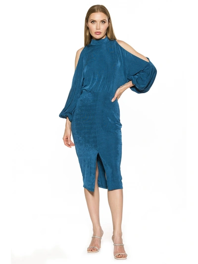 Shop Alexia Admor Mockneck Long Sleeves Dress In Blue