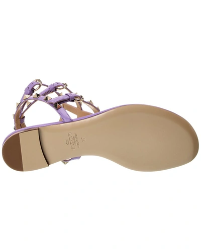 Shop Valentino Rockstud Caged Leather Ankle Strap Sandal In Purple