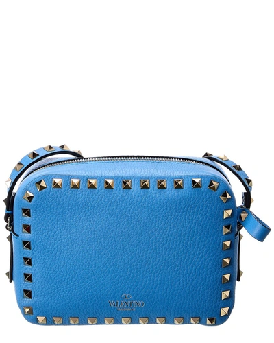 Shop Valentino Rockstud Grainy Leather Camera Bag In Blue