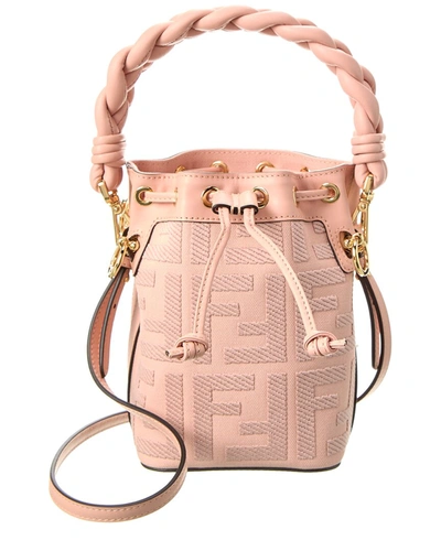 Shop Fendi Mon Tresor Mini Canvas & Leather Bucket Bag In Pink