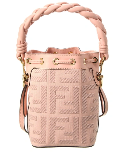 Shop Fendi Mon Tresor Mini Canvas & Leather Bucket Bag In Pink