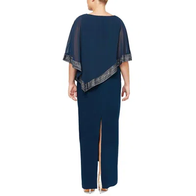 Slny Plus Womens Asymmetric Overlay Metallic Evening Dress In Blue
