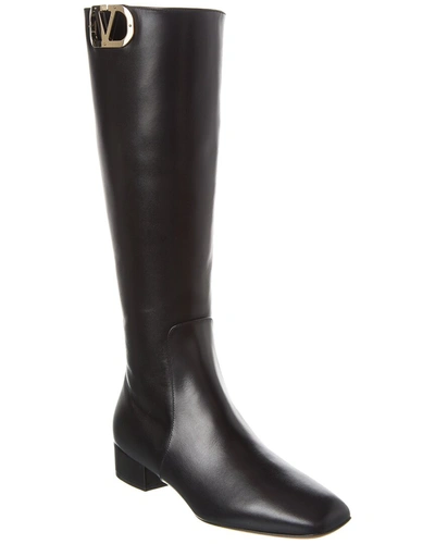 Shop Valentino Vlogo 30 Leather Knee-high Boot In Black