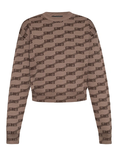 Shop Balenciaga Brown Sweater With Monogram In Nude & Neutrals