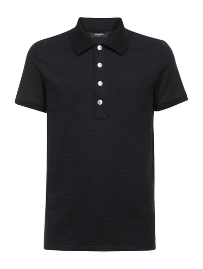 Shop Balmain Men`s Black Monogram Polo Shirt