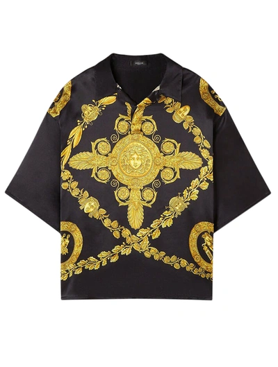 Shop Versace Baroque Mask Satin Polo Shirt In Black