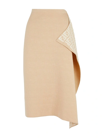 Shop Fendi Beige Wool Skirt In Nude & Neutrals