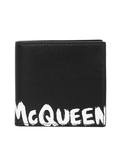 Shop Alexander Mcqueen Bifold Wallet In Leather With Graffiti Logo Print In Black