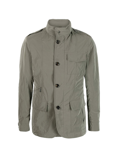 Shop Moorer Button-front Funnel Neck Jacket In Green