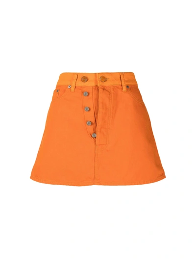 Shop Ganni Button-up Miniskirt In Yellow & Orange