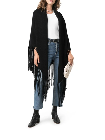 Shop Malo Cape With Fringes In Black