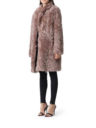 Shop Saint Laurent Cappotto Lungo In Shearling In Nude & Neutrals