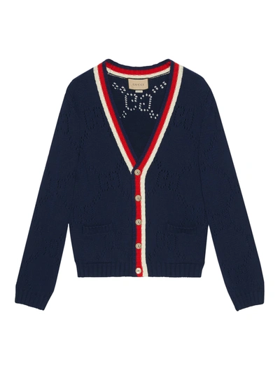 Shop Gucci Cotton Cardigan In Blue