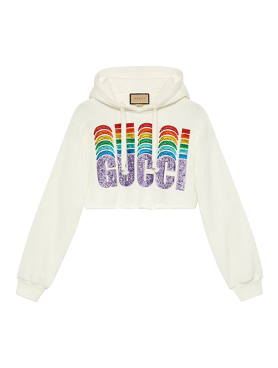 Shop Gucci Cotton Sweatshirt With  Embroidery In Nude & Neutrals