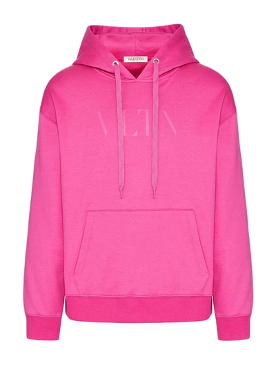 Shop Valentino Cotton Sweatshirt With Hood And Vltn Print In Pink & Purple
