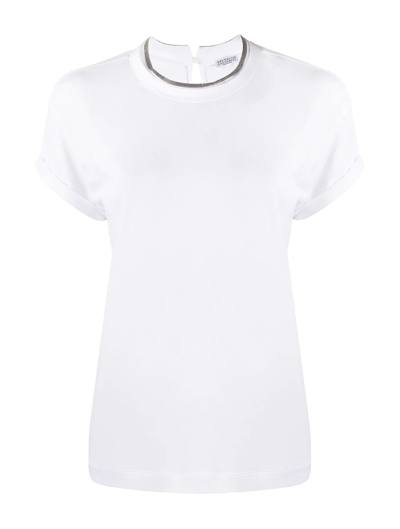 Brunello Cucinelli Jersey Cotton T-shirt With Superimposed Effect In White