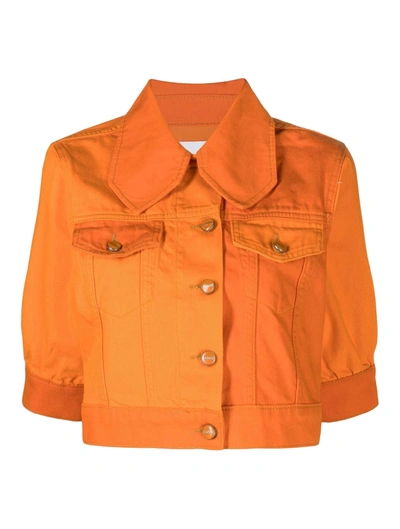 Shop Ganni Cropped Jacket In Yellow & Orange