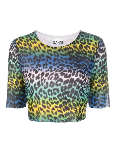 Shop Ganni Cropped T-shirt In Multicolour