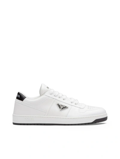 Shop Prada Downtown Sneakers In Leather In White