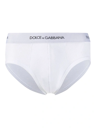 Shop Dolce & Gabbana Elasticated Waistband Ribbed Briefs In White