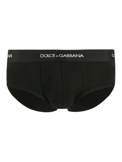 Shop Dolce & Gabbana Elasticated Waistband Ribbed Briefs In Black