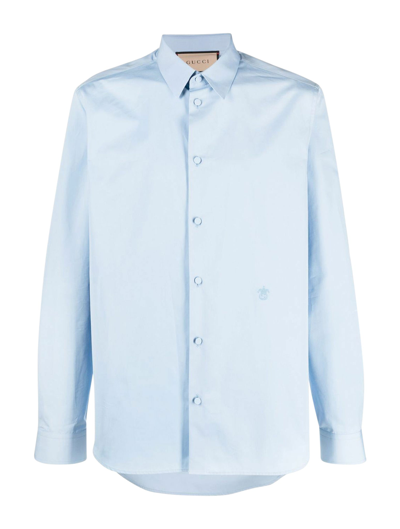 Shop Gucci Embroidered Cotton Poplin Shirt In Blue
